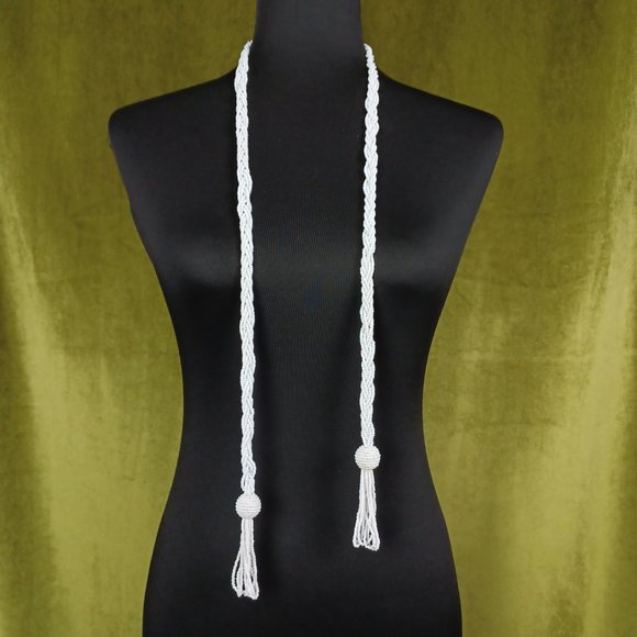 S O L D * Vintage Boho Braided Seed Bead Lariat Necklace, 46” - Picture 2 of 8